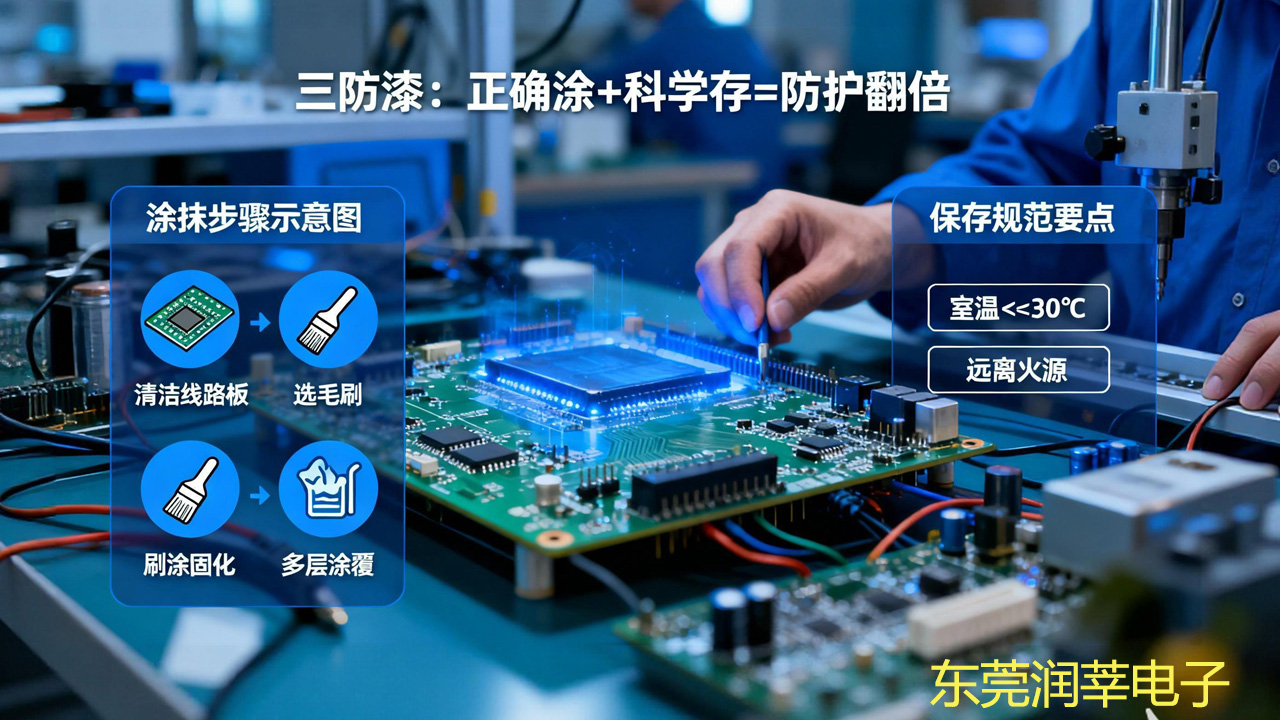 三防漆怎么涂?保存要注意什么?东莞润莘电子实操指南(图1) 三防漆怎么涂?保存要注意什么?东莞润莘电子实操指南(图1)